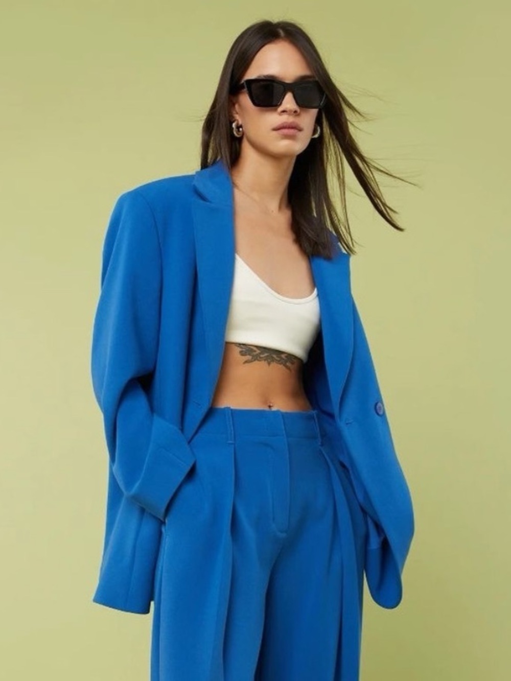 Oak + Fort Oversized Double-Breasted Blazer in Classic Blue Sz S